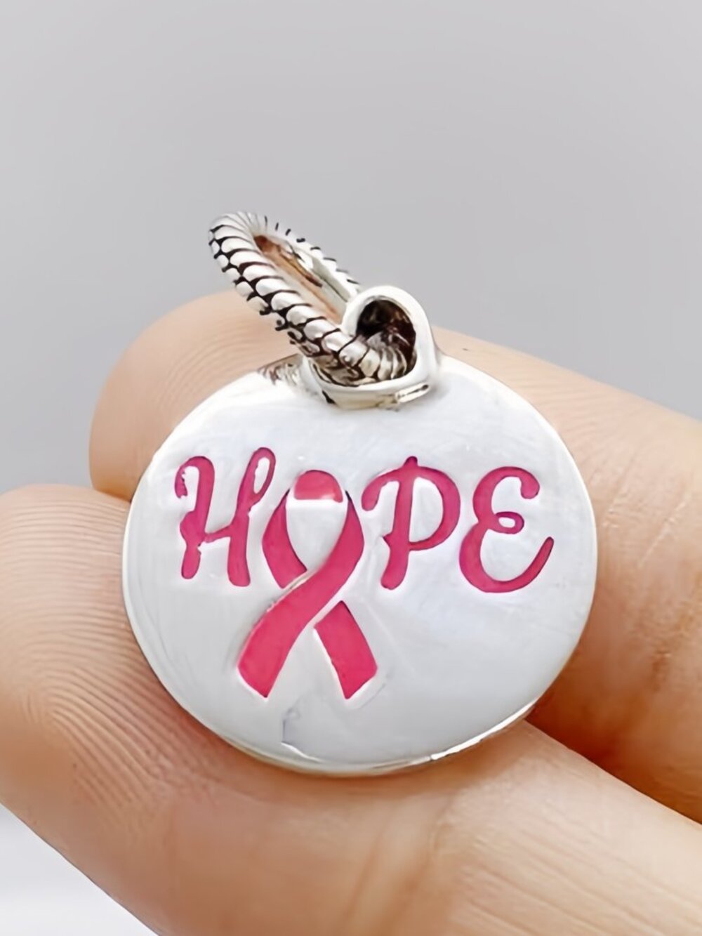 Pandora Hope Ribbon Charm with Pink